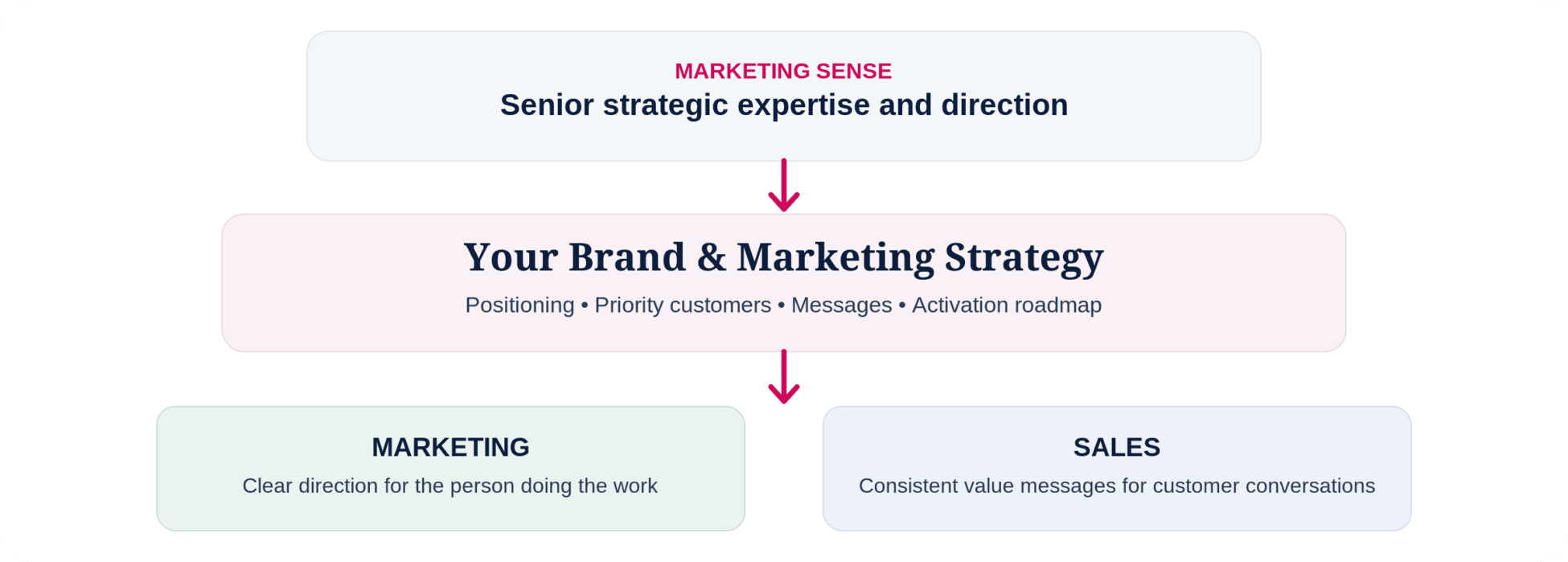 Senior strategy from Marketing Sense guides internal marketing delivery and strengthens sales communication.